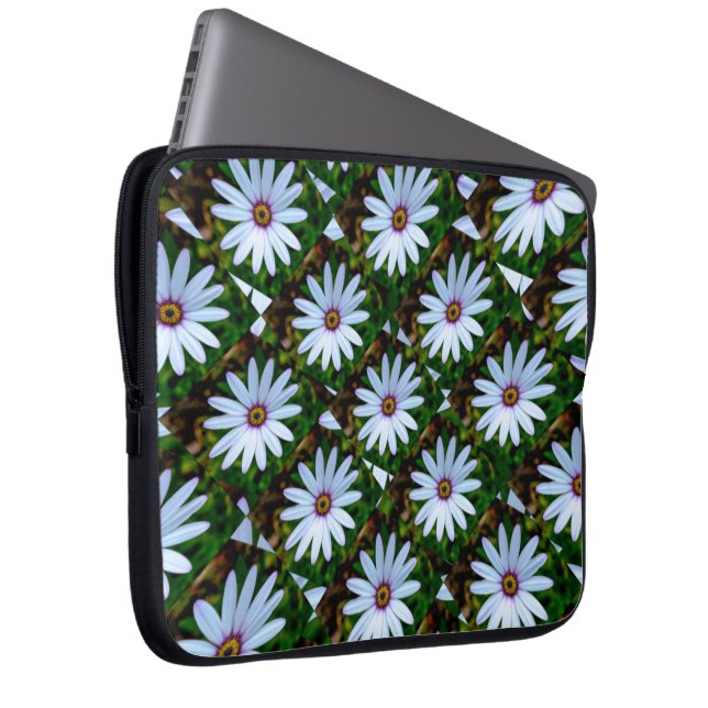 White Daisy Pattern Laptop Sleeve (Voorkant Rechts)