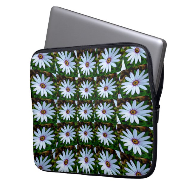 White Daisy Pattern Laptop Sleeve (Voorkant Links)