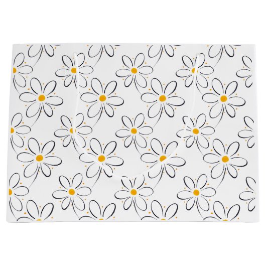 White Daisy Pattern Large Cadeautasje (Voorkant)