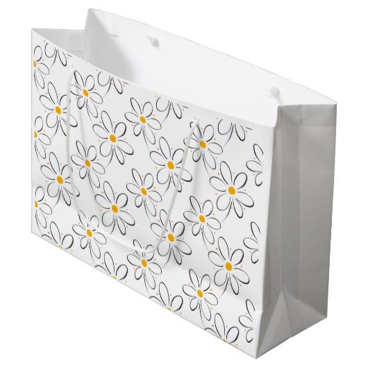 White Daisy Pattern Large Cadeautasje (Voorkant Gekanteld)