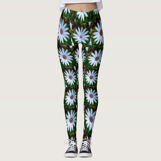 White Daisy Pattern Leggings (Voorkant)