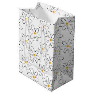 White Daisy Pattern Medium Cadeauzakje