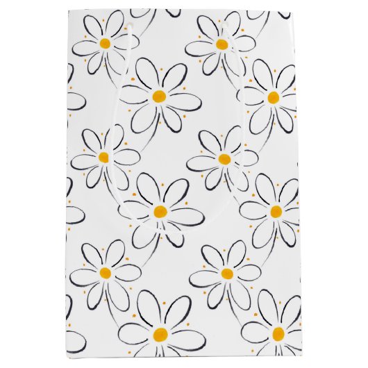 White Daisy Pattern Medium Cadeauzakje (Voorkant)