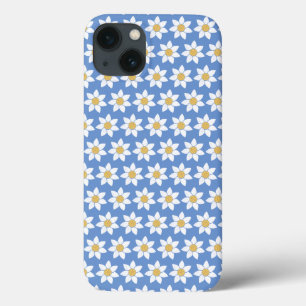 White Daisy Pattern on Blue Case-Mate iPhone Case