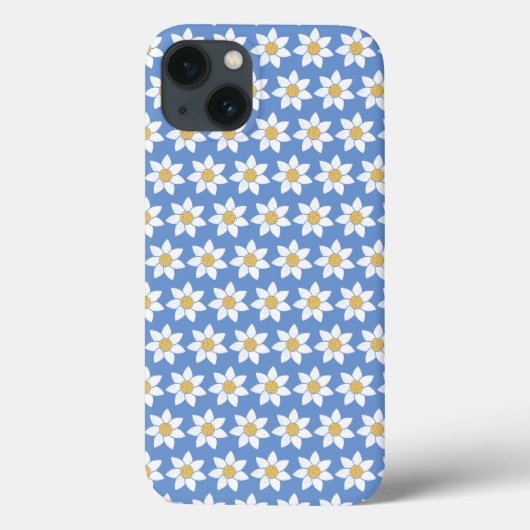 White Daisy Pattern on Blue Case-Mate iPhone Case (Achterkant)