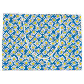 White Daisy Pattern on Blue Large Gift Bag Cadeautasje (Achterkant)