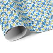 White Daisy Pattern on Blue Wrapping Paper Cadeaupapier (Rol Hoek)