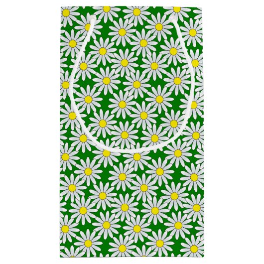 White Daisy Pattern on Green Small Gift Bag Klein Cadeauzakje (Achterkant)