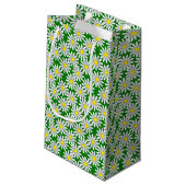 White Daisy Pattern on Green Small Gift Bag Klein Cadeauzakje (Achterkant Gekanteld)