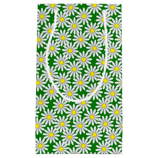 White Daisy Pattern on Green Small Gift Bag Klein Cadeauzakje (Voorkant)
