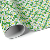 White Daisy Pattern on Green Wrapping Paper Cadeaupapier (Rol Hoek)