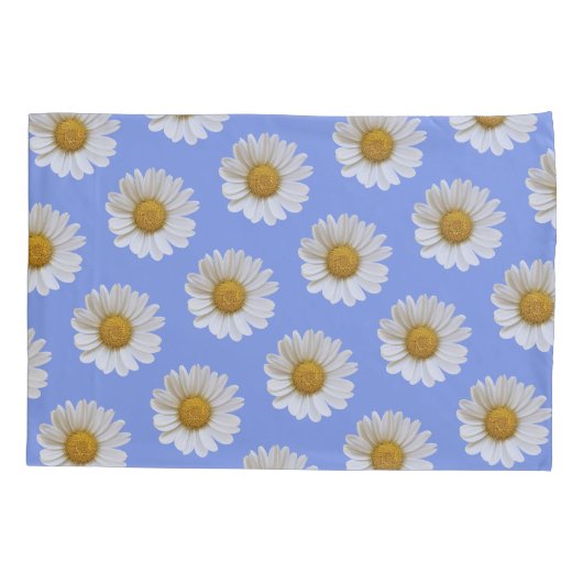 White Daisy Pattern on Light Blue Background Kussensloop (Achterkant)