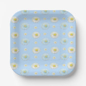 White Daisy Pattern on Light Blue Background Papieren Bordje (Voorkant)