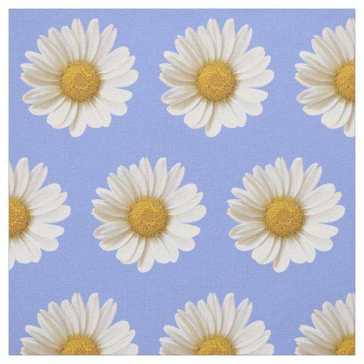 White Daisy Pattern on Light Blue Background Stof (Swatch)