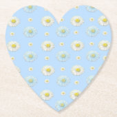 White Daisy Pattern on Light Blue Heart Kartonnen Onderzetters (Voorkant)