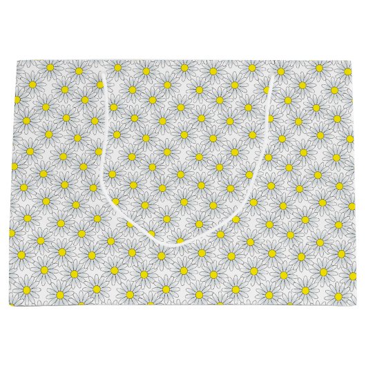 White Daisy Pattern on White Large Gift Bag Groot Cadeauzakje (Voorkant)