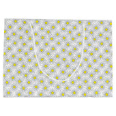 White Daisy Pattern on White Large Gift Bag Groot Cadeauzakje (Achterkant)