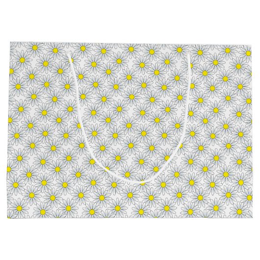 White Daisy Pattern on White Large Gift Bag Groot Cadeauzakje (Achterkant)