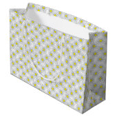 White Daisy Pattern on White Large Gift Bag Groot Cadeauzakje (Achterkant Gekanteld)