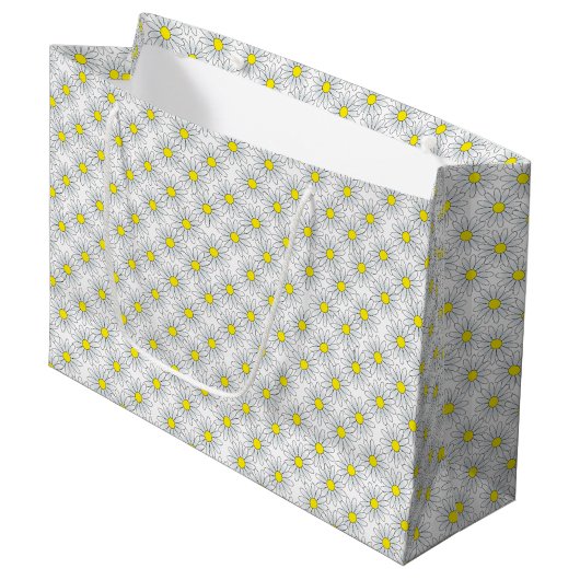 White Daisy Pattern on White Large Gift Bag Groot Cadeauzakje (Voorkant Gekanteld)