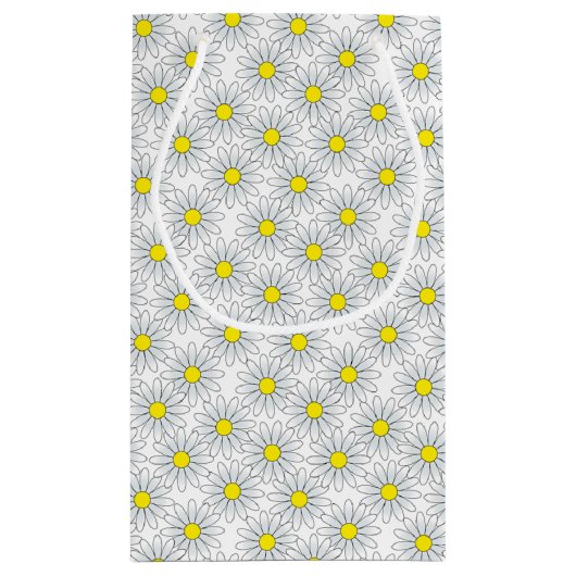White Daisy Pattern on White Small Gift Bag Klein Cadeauzakje (Achterkant)