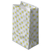 White Daisy Pattern on White Small Gift Bag Klein Cadeauzakje (Voorkant Gekanteld)
