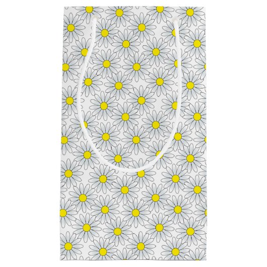White Daisy Pattern on White Small Gift Bag Klein Cadeauzakje (Voorkant)