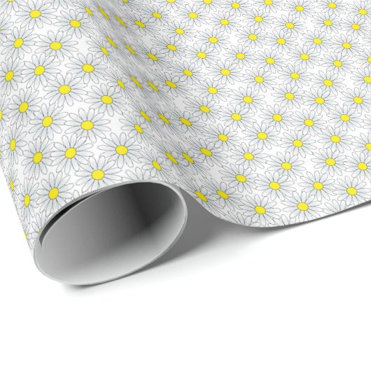 White Daisy Pattern on White Wrapping Paper Cadeaupapier (Rol Hoek)