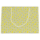 White Daisy Pattern on Yellow Large Gift Bag Cadeautasje (Voorkant)