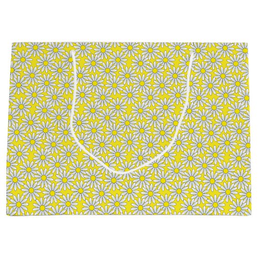 White Daisy Pattern on Yellow Large Gift Bag Large Cadeautasje (Voorkant)