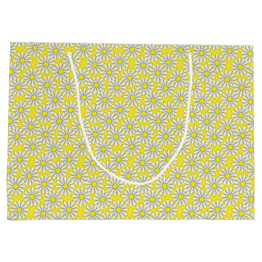 White Daisy Pattern on Yellow Large Gift Bag Large Cadeautasje (Achterkant)