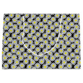 White Daisy Pattern op Black Large Gift Bag Large Cadeautasje (Voorkant)