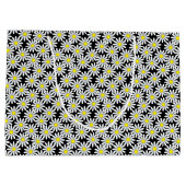 White Daisy Pattern op Black Large Gift Bag Large Cadeautasje (Achterkant)