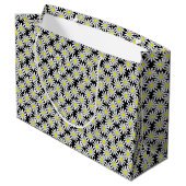 White Daisy Pattern op Black Large Gift Bag Large Cadeautasje (Achterkant Gekanteld)