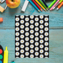White Daisy Pattern op Black Scrapbook Paper