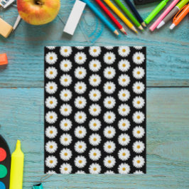 White Daisy Pattern op Black Scrapbook Paper
