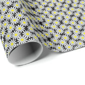 White Daisy Pattern op Black Wrapping Paper Cadeaupapier (Rol Hoek)