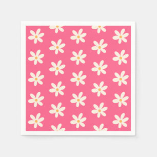 White Daisy Pattern op Hot Pink Retro y2k Preppy Servet