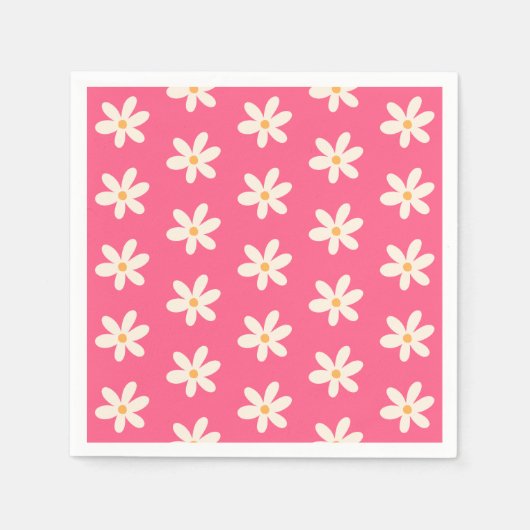White Daisy Pattern op Hot Pink Retro y2k Preppy Servet (Voorkant)
