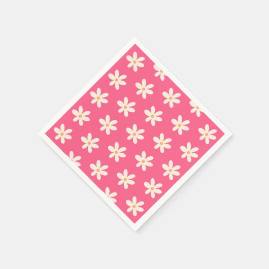 White Daisy Pattern op Hot Pink Retro y2k Preppy Servet (Hoek)