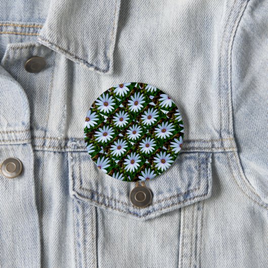 White Daisy Pattern Ronde Button 7,6 Cm (In situ)