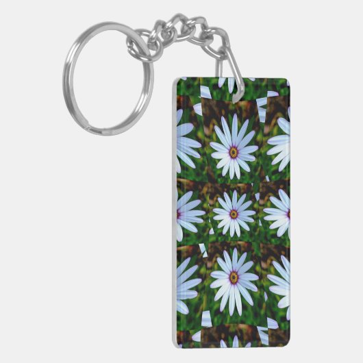 White Daisy Pattern Sleutelhanger (Voorkant Links)