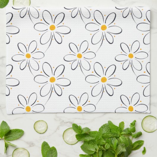 White Daisy Pattern Theedoek (Gevouwen)