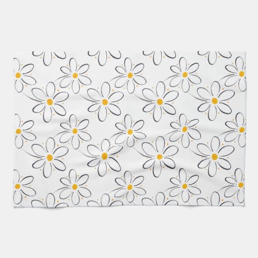 White Daisy Pattern Theedoek (Horizontaal)