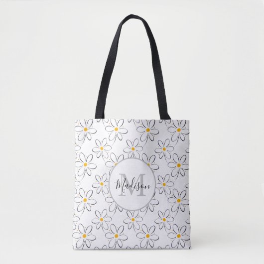 White Daisy Pattern Tote Bag (Voorkant)