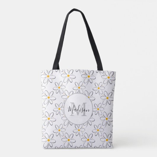 White Daisy Pattern Tote Bag (Achterkant)