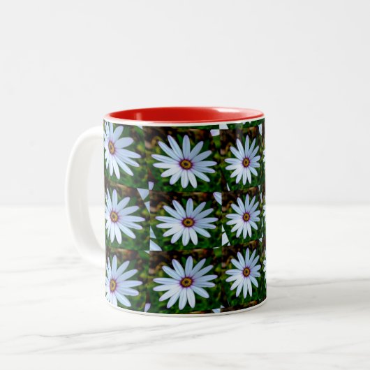 White Daisy Pattern Tweekleurige Koffiemok (Voorkant links)