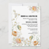 White Daisy, Peach Floral Bridal Shower Invitation Kaart (Voorkant)