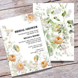 White Daisy, Peach Floral Bridal Shower Invitation Kaart
