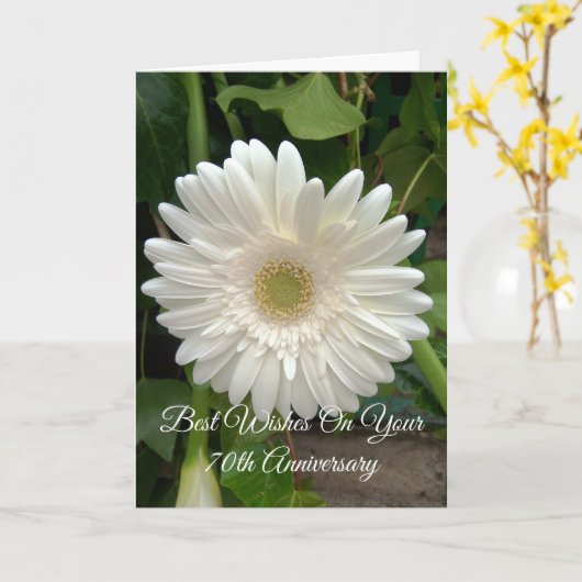 White Daisy Personalized 70th Wedding Jubileum Kaart (Gele Bloem)